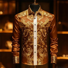 Load image into Gallery viewer, Luxury 3D Printed Long-Sleeve Men's Shirt, Baroque Gold Pattern Slim Fit Dress Shirt
