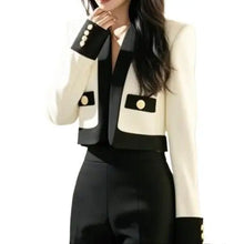 Load image into Gallery viewer, Elegant Short Women's Long Sleeve Black White Color Block Jacket
