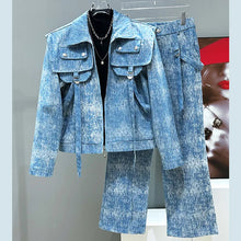 Load image into Gallery viewer, 2 Piece Men's Trend Fashion Denim Short Men's Jacket Set Straight Leg Jeans
