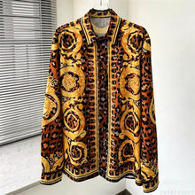 Load image into Gallery viewer, Men's Shirt Black Gold Baroque Medusa Long Sleeve Shirt
