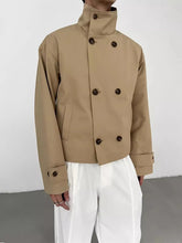 Load image into Gallery viewer, Mauroicardi Khaki Short Trench Coats Man Stand Collar Double Breasted Elegant Chic Luxury Designer Jacket
