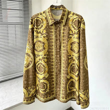 Load image into Gallery viewer, Men's Shirt Black Gold Baroque Medusa Long Sleeve Shirt
