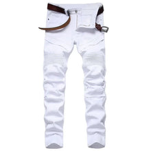 Load image into Gallery viewer, Men's Slim Jeans White Motorcycle Trendy Casual Patchwork Denim Jeans (without belt)
