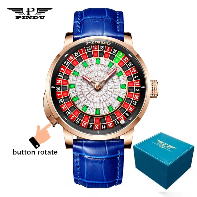 J CO Style Mechanical Watches Men Push Button Turn Russian Roulette Game Sapphire Mirror Diamond Dial Men's Watch