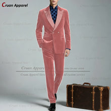 Load image into Gallery viewer, Classic Double Breasted Suit Sets For Men Fashion Royal Blue Velvet Blazer Pants 2 Pieces Evening Dinner Male Formal Outfits
