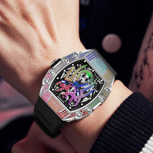 Load image into Gallery viewer, Men&#39;s Automatic Watch Tonneau Luxury Mechanical Wristwatch 5Bar Waterproof Skeleton Crystal Spider Dial &amp; Bezel
