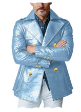 Load image into Gallery viewer, Men's Crocodile Embossed Leather Peacoat Double Breasted Gold Button Jacket Luxury Casual Overcoat
