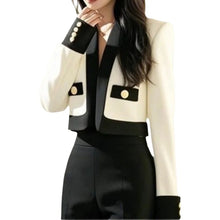 Load image into Gallery viewer, Elegant Short Women's Long Sleeve Black White Color Block Jacket

