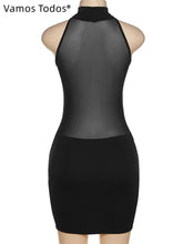 Load image into Gallery viewer, Solid Black Dress For Women See Through Mesh
