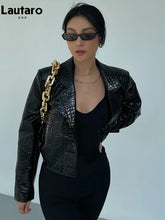Load image into Gallery viewer, Short Cool Stylish Shiny Reflective Crocodile Print Patent Pu Leather Jacket
