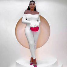 Load image into Gallery viewer, Women's Feather Patchwork Jumpsuit With Feathered Cuffs
