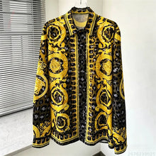 Load image into Gallery viewer, Men's Shirt Black Gold Baroque Medusa Long Sleeve Shirt
