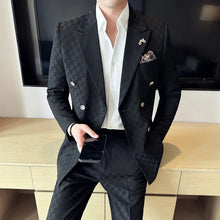 Load image into Gallery viewer, (Jacket+Pants)Luxury Checkered Double Breasted Suit  2 Pieces Fashion Business Slim Fit
