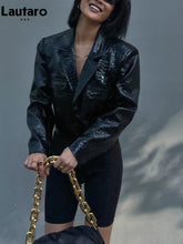 Load image into Gallery viewer, Short Cool Stylish Shiny Reflective Crocodile Print Patent Pu Leather Jacket
