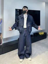 Load image into Gallery viewer, Men's Vintage Denim Jacket Wide Leg Jeans Two Piece Set
