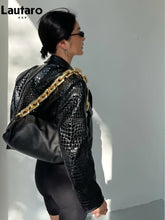 Load image into Gallery viewer, Short Cool Stylish Shiny Reflective Crocodile Print Patent Pu Leather Jacket
