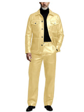 Load image into Gallery viewer, Men's 2 Piece PU Leather Suit Set Multi Pocket Shirt Collar Trucker Jacket Straight Leg Pants

