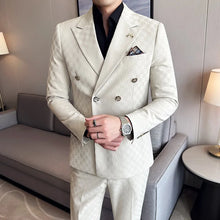 Load image into Gallery viewer, (Jacket+Pants)Luxury Checkered Double Breasted Suit  2 Pieces Fashion Business Slim Fit
