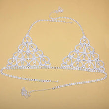 Load image into Gallery viewer, Foxy Fashions Diamond Girlz Collection Sexy Rhinestone Chain Body Lingerie Set Heart Body Jewelry for Women Fashion Bikini Underwear Jewelry Bling Crystal Bra Thong
