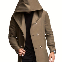 Load image into Gallery viewer, Men&#39;s Slim-Fit Mid-Length Windbreaker Coat with Hood - Heavy-Duty Shell, Full-Zip Closure &amp; Button-Front Closure.
