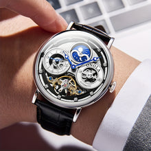 Load image into Gallery viewer, Men&#39;s Automatic Mechanical Watch, Moon Phase Dual Time Zone Display, Hollowed Out Tourbillon Business Watch, Suitable for Daily And Business Activities, Perfect Gift Choice for Fathers, Family, And Elders, Without Battery
