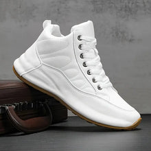 Load image into Gallery viewer, Men&#39;s All-Season High-Top Sneakers with Fleece Lining - White &amp; Golden-Tone Accent Sport &amp; Casual Shoes, Low-Top Design, Synthetic Upper, Cushioned PVC Sole &amp; Breathable Fabric Lining for Gym, Casual Attire, Semi-Formal Event

