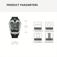 Load image into Gallery viewer, Men&#39;s Black Green Tape Sports Style Trendy Engine Racing Wine Barrel Quartz Watch, Mechanical Watches for Men High Quality, Fashion Watches for Men, Sports Watch, Men&#39;s Fashion Accessory, Sporty Design, Modern Watch, Durable

