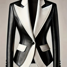 Load image into Gallery viewer, Formal Contrast Color Peaked Lapel -Style Polyester Blazer - Elegant Black &amp; White Two-Tone Design, Machine Washable, Structured Fit for Year-Round Wear
