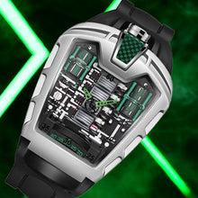 Load image into Gallery viewer, Men&#39;s Black Green Tape Sports Style Trendy Engine Racing Wine Barrel Quartz Watch, Mechanical Watches for Men High Quality, Fashion Watches for Men, Sports Watch, Men&#39;s Fashion Accessory, Sporty Design, Modern Watch, Durable
