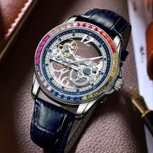 Load image into Gallery viewer, Men&#39;s Hollow Fashion Colorful Rhinestone Studded Round Waterproof Mechanical Watch
