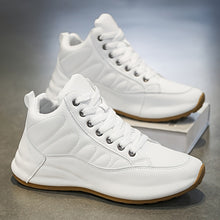 Load image into Gallery viewer, Men&#39;s All-Season High-Top Sneakers with Fleece Lining - White &amp; Golden-Tone Accent Sport &amp; Casual Shoes, Low-Top Design, Synthetic Upper, Cushioned PVC Sole &amp; Breathable Fabric Lining for Gym, Casual Attire, Semi-Formal Event
