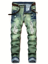 Load image into Gallery viewer, Men&#39;s Slim Fit Jeans Ripped Stretch Distressed Straight Leg Moto Biker Denim Pants
