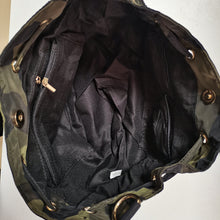 Load image into Gallery viewer, Nylon Messenger Bag, Black Camouflage Pattern, Drawstring Closure, Polyester Lined, Painted Edges, Casual Travel Shoulder Bag

