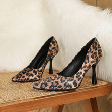 Load image into Gallery viewer, Women&#39;s Leopard Print High Heels, Fashion Pointed Toe Pumps, Stylish Slip On Heels, Sexy Bling Heels
