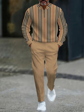 Load image into Gallery viewer, Striped Splicing Men&#39;s Casual Suit, The Top Is Eye-catching with Contrasting Stripes, with Simple Trousers Of The Same Color, And The Half-zip Stand-up Collar Design Is Neat And Stylish, Suitable for Daily Outings, Leisure An
