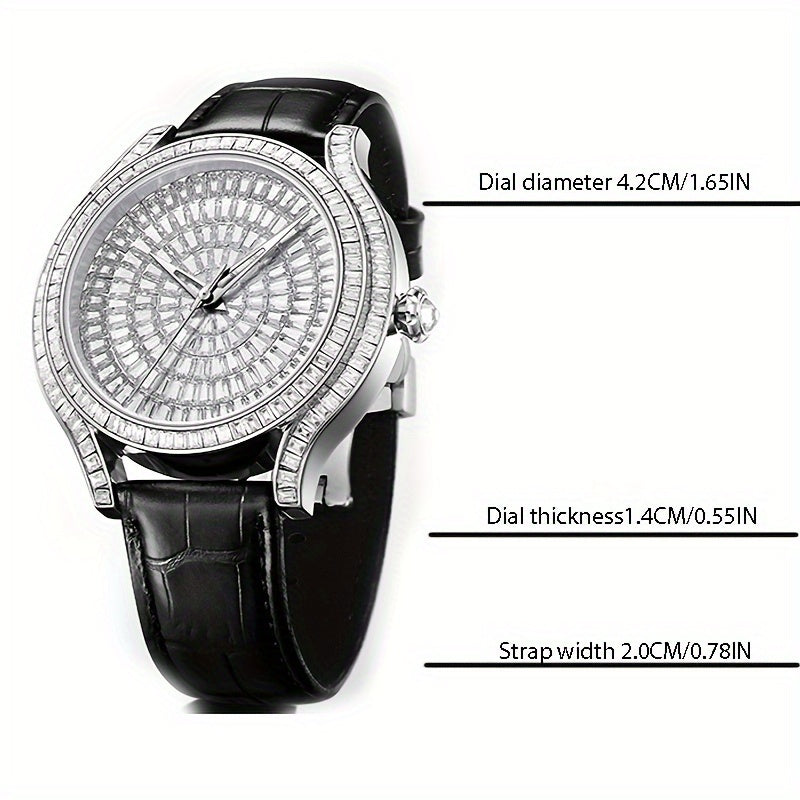 Men's White Stone Exquisite Watch Automatic Movement Business Watch, Without Battery
