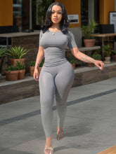 Load image into Gallery viewer, Women&#39;s Ribbed Short Sleeve 2 Piece Outfit
