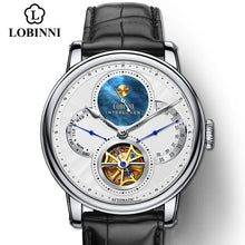 Load image into Gallery viewer, LOBINNI Men Automatic Gold Mechanical Wristwatch Fashion sporty strap chronograph Sapphire Skeleton Brand
