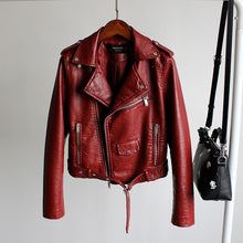 Load image into Gallery viewer, Fashion Women&#39;s Leather Jacket Female PU Leather Jacket Motorcycle Coat Slim Faux Leather Jacket Black Red Coat
