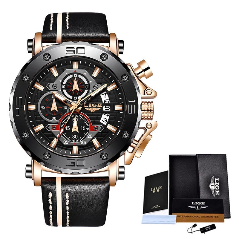 LIGE Fashion Sport Leather Men's Watch