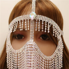 Load image into Gallery viewer, Foxy Fashions Diamond Girlz Collection Luxury Rhinestone Tassel Cover Face Eye Mask Belly Dance Jewelry for Women Sexy Bling Crystal Masquerade Mask Face Accessories
