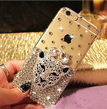 Load image into Gallery viewer, Foxy Fashions Diamond Girlz Collection Luxury Hot Tiger Leopard Head Diamond Rhinestone Crystal Bling Phone Cases For iphone 13 12 11 Pro MAX X XS MAX XR 6 6S 7 8 Plus
