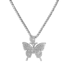 Load image into Gallery viewer, Foxy Fashions Diamond Girlz Collection Statement Big Butterfly Pendant Necklace Rhinestone Chain for Women Bling Tennis Chain Crystal Choker Necklace Party Jewelry
