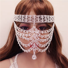 Load image into Gallery viewer, Foxy Fashions Diamond Girlz Collection Luxury Rhinestone Tassel Cover Face Eye Mask Belly Dance Jewelry for Women Sexy Bling Crystal Masquerade Mask Face Accessories
