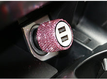 Load image into Gallery viewer, Foxy Fashions Diamond Girlz Collection Dual USB Car Charger Bling Bling Handmade Rhinestones Crystal Car Decorations for Fast Charging Car Decors for iPhone/Samsung
