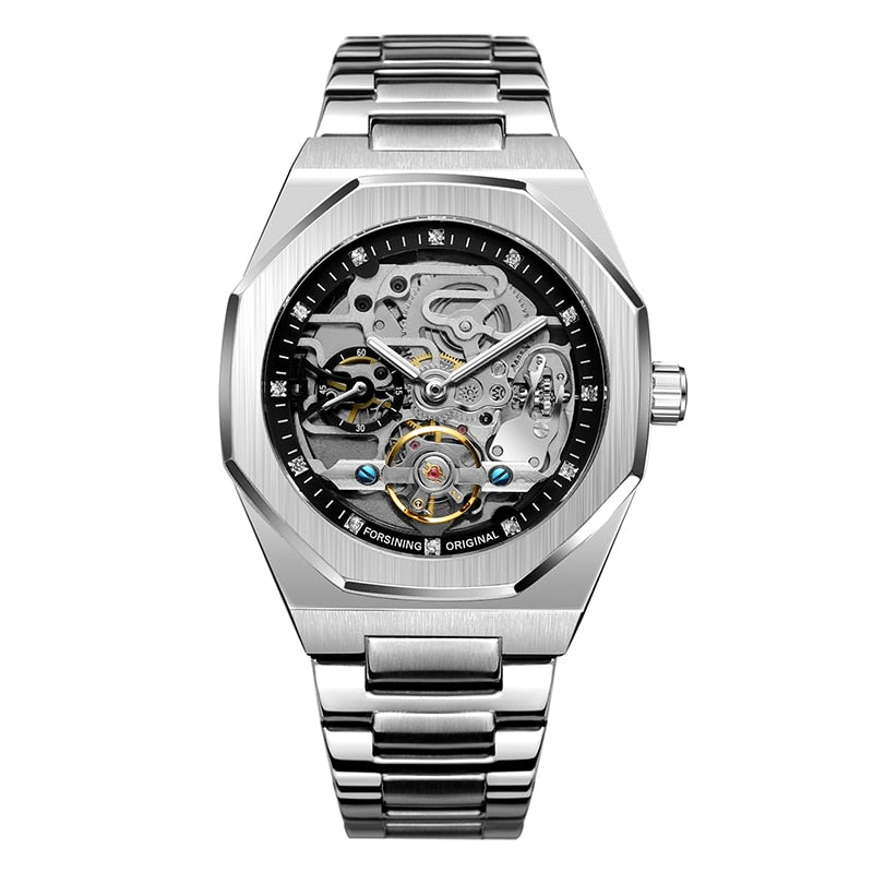 Luxury Automatic Mechanical Stainless Steel Men's  Fashion Business Skeleton Wristwatch