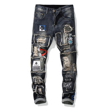 Load image into Gallery viewer, New European American Trend Men&#39;s Jeans Torn Sticking Cloth Stretch Small Straight Leg Fashion Pants
