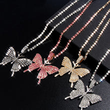 Load image into Gallery viewer, Foxy Fashions Diamond Girlz Collection Statement Big Butterfly Pendant Necklace Rhinestone Chain for Women Bling Tennis Chain Crystal Choker Necklace Party Jewelry
