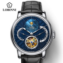 Load image into Gallery viewer, LOBINNI Men Automatic Gold Mechanical Wristwatch Fashion sporty strap chronograph Sapphire Skeleton Brand
