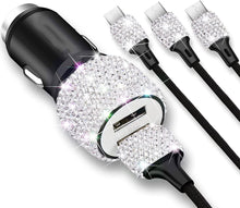 Load image into Gallery viewer, Foxy Fashions Diamond Girlz Collection Dual USB Car Charger Bling Bling Handmade Rhinestones Crystal Car Decorations for Fast Charging Car Decors for iPhone/Samsung
